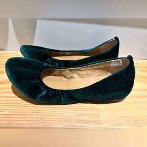 Green velvet flats